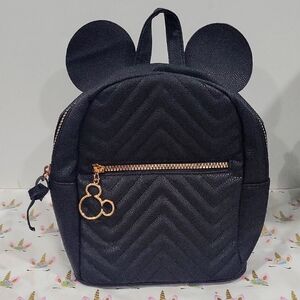 Black Backpack with Mouse Ears and Gold Charm